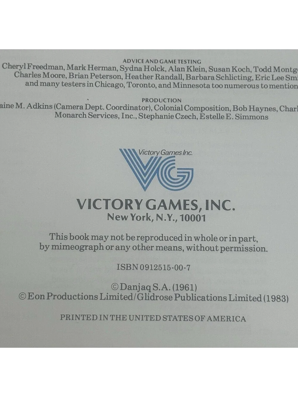 VG Games JAMES BOND 007 BASIC GAME paperback rulebook CM111425